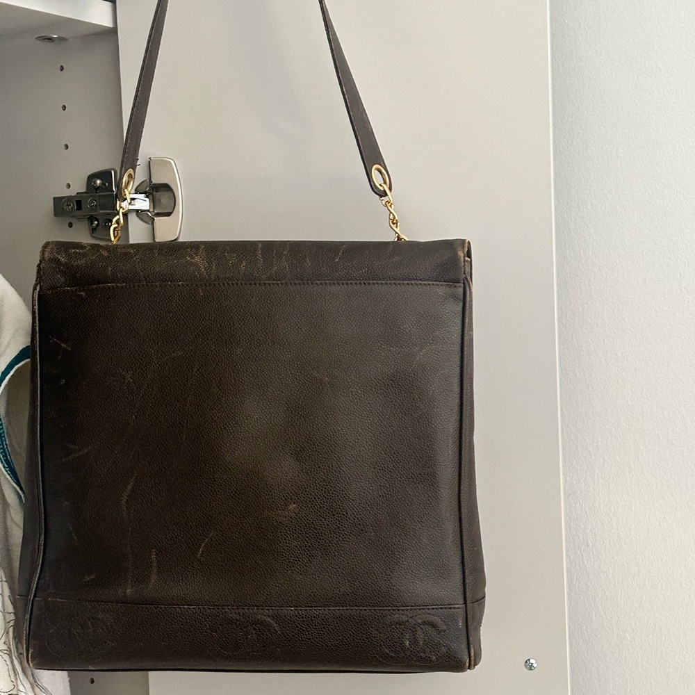 CHANEL Dark Brown Leather Tote